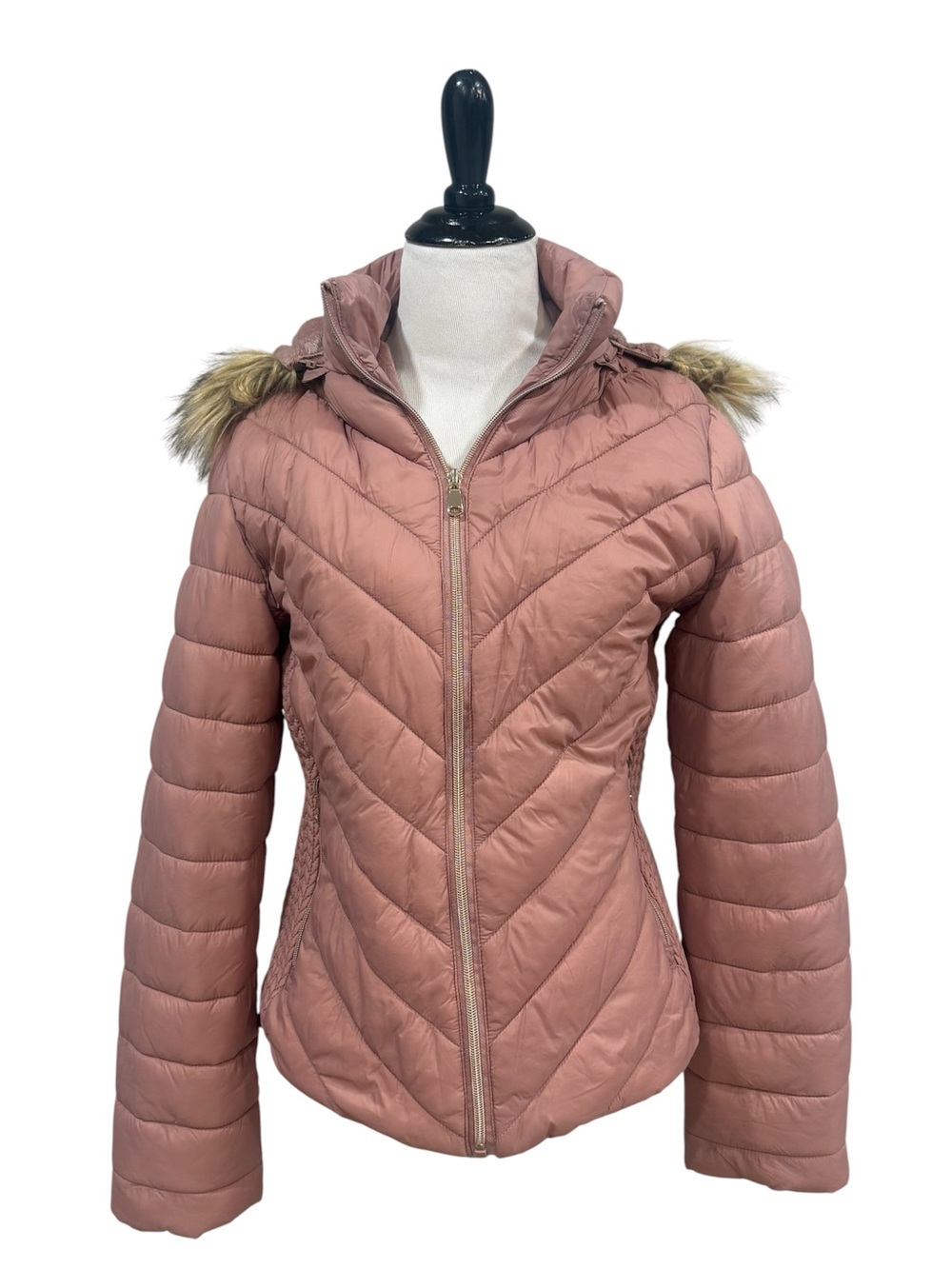 Love Tree Womens Large Quilted Jacket Faux Fur Hood